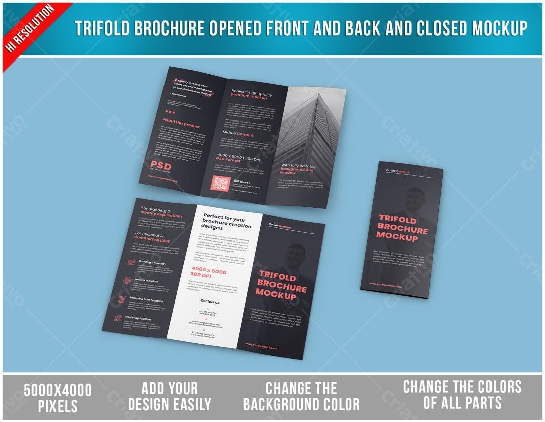 Mockup de Panfleto Trifold Preto e Vermelho