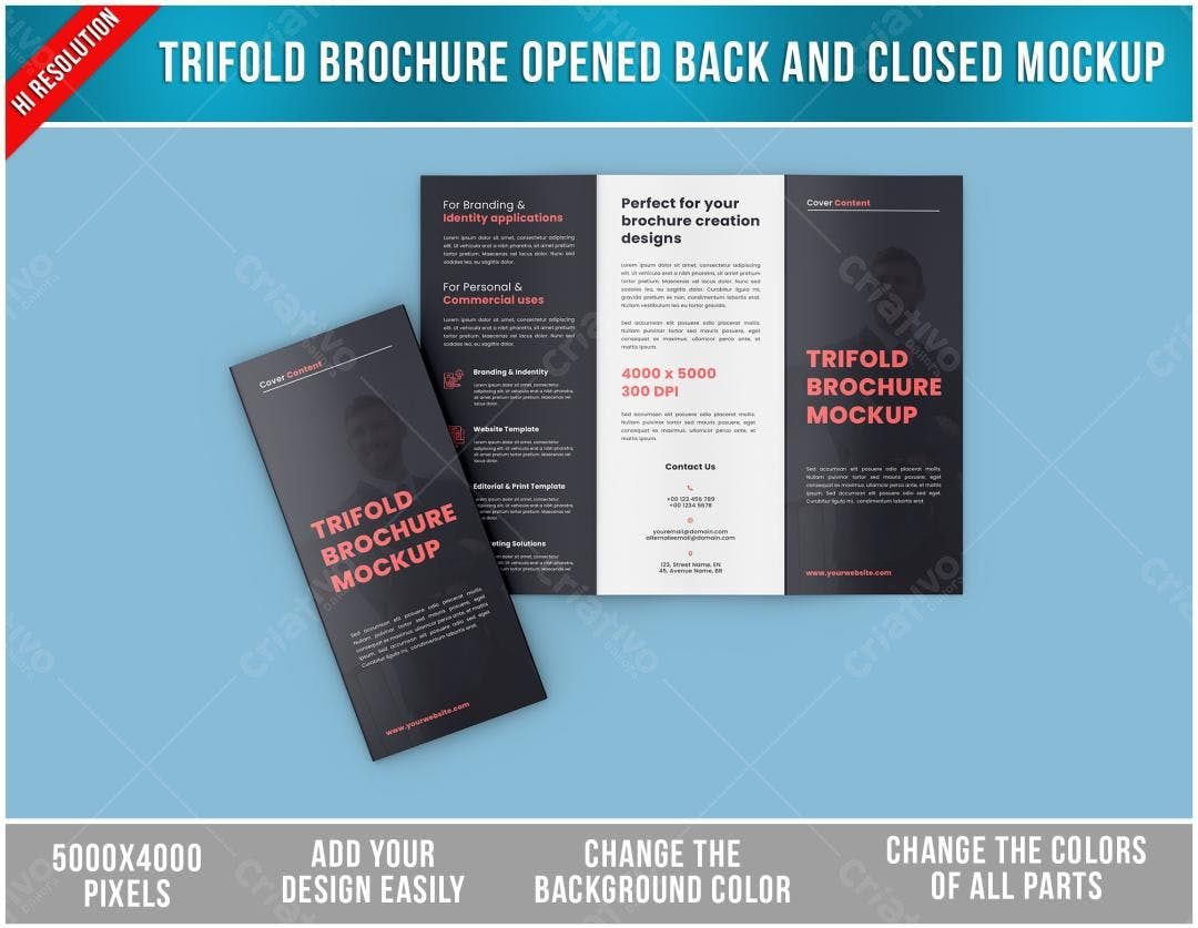 Mockup Trifold Brochura: Design Moderno em Preto e Vermelho
