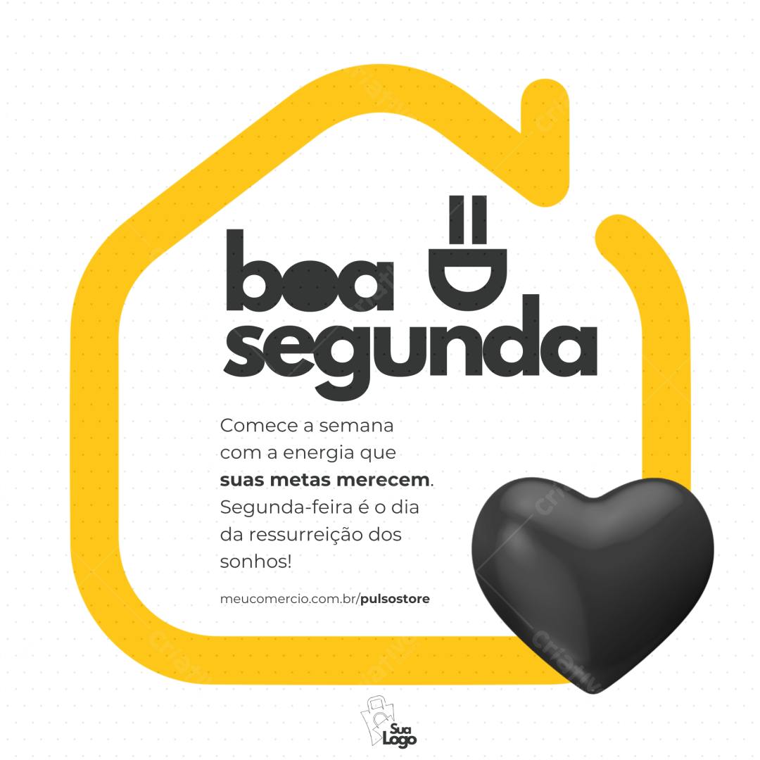 Post Instagram Motivacional Segunda-feira Amarelo e Preto Editável no Canva