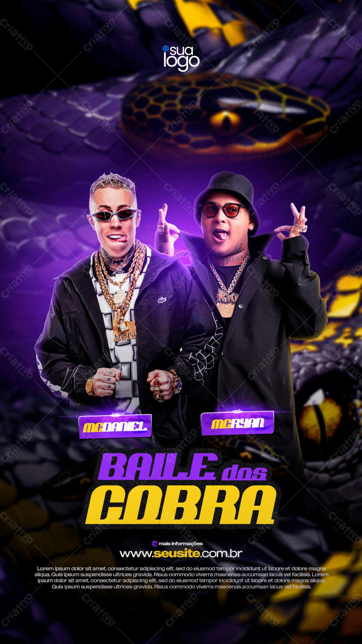Flyer Baile dos Cobra Mc Daniel e Mc Ryan PSD Editável