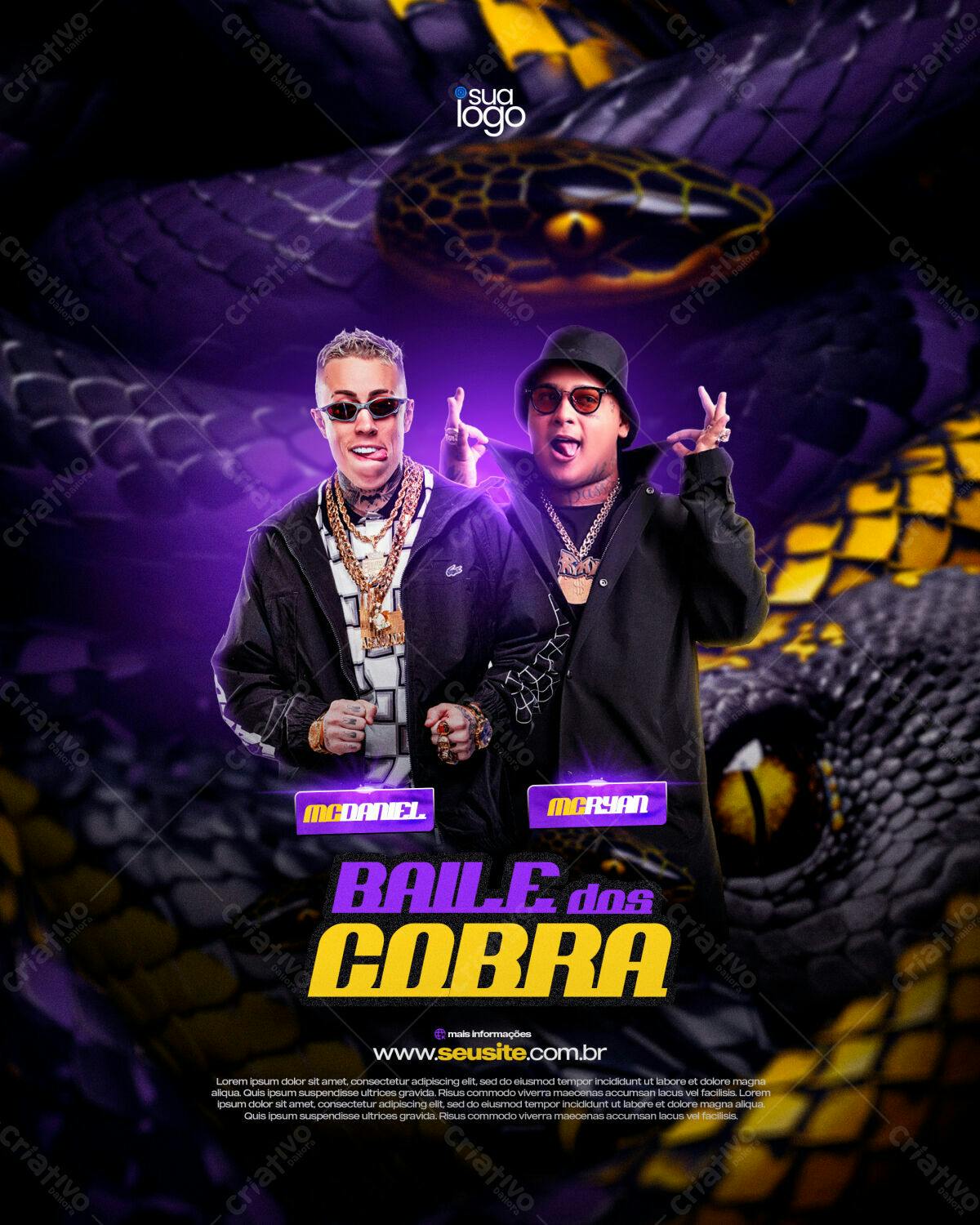 Flyer Baile das Cobras McRyan e Mc Daniel PSD Editável