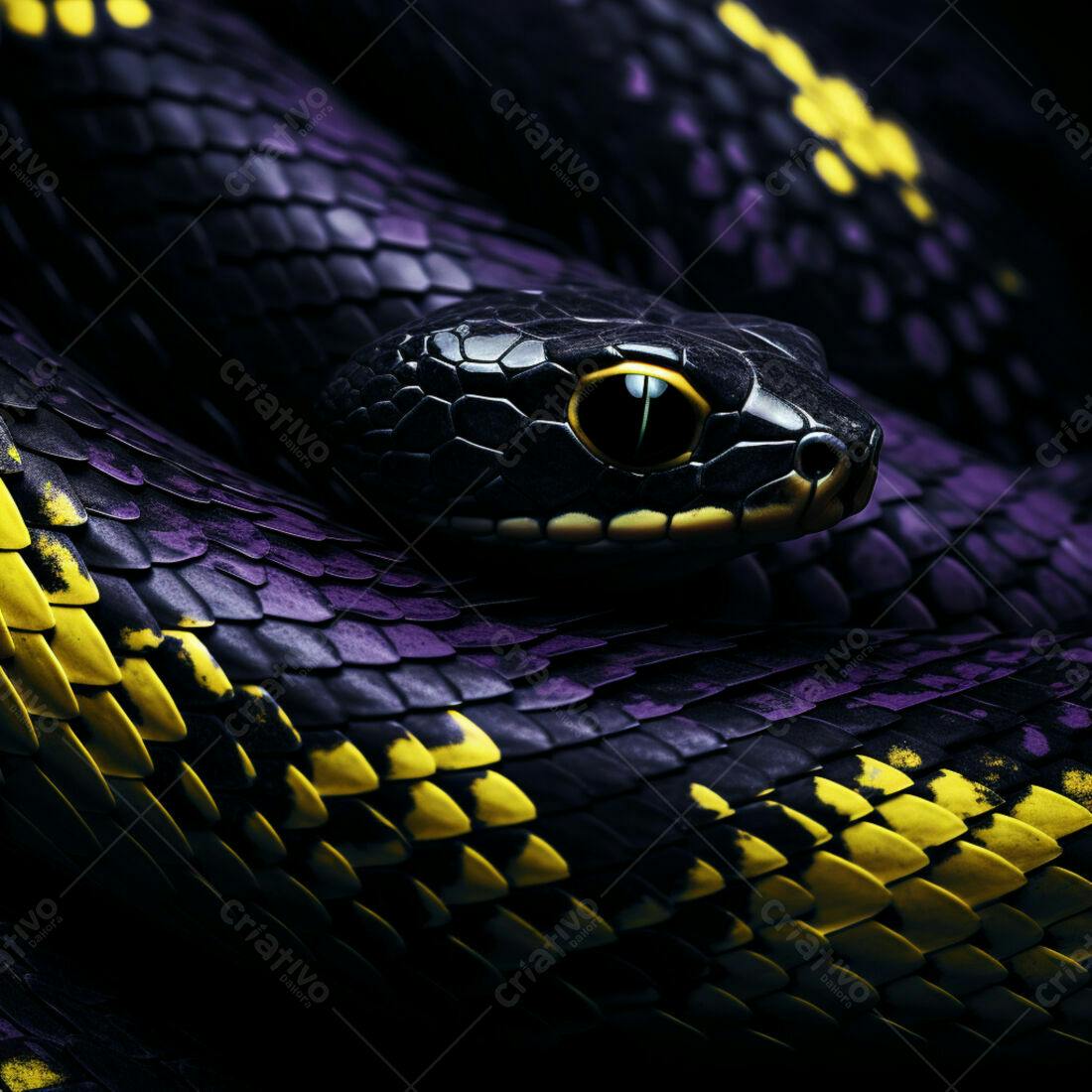 Cobra Negra com Detalhes Amarelos e Roxo