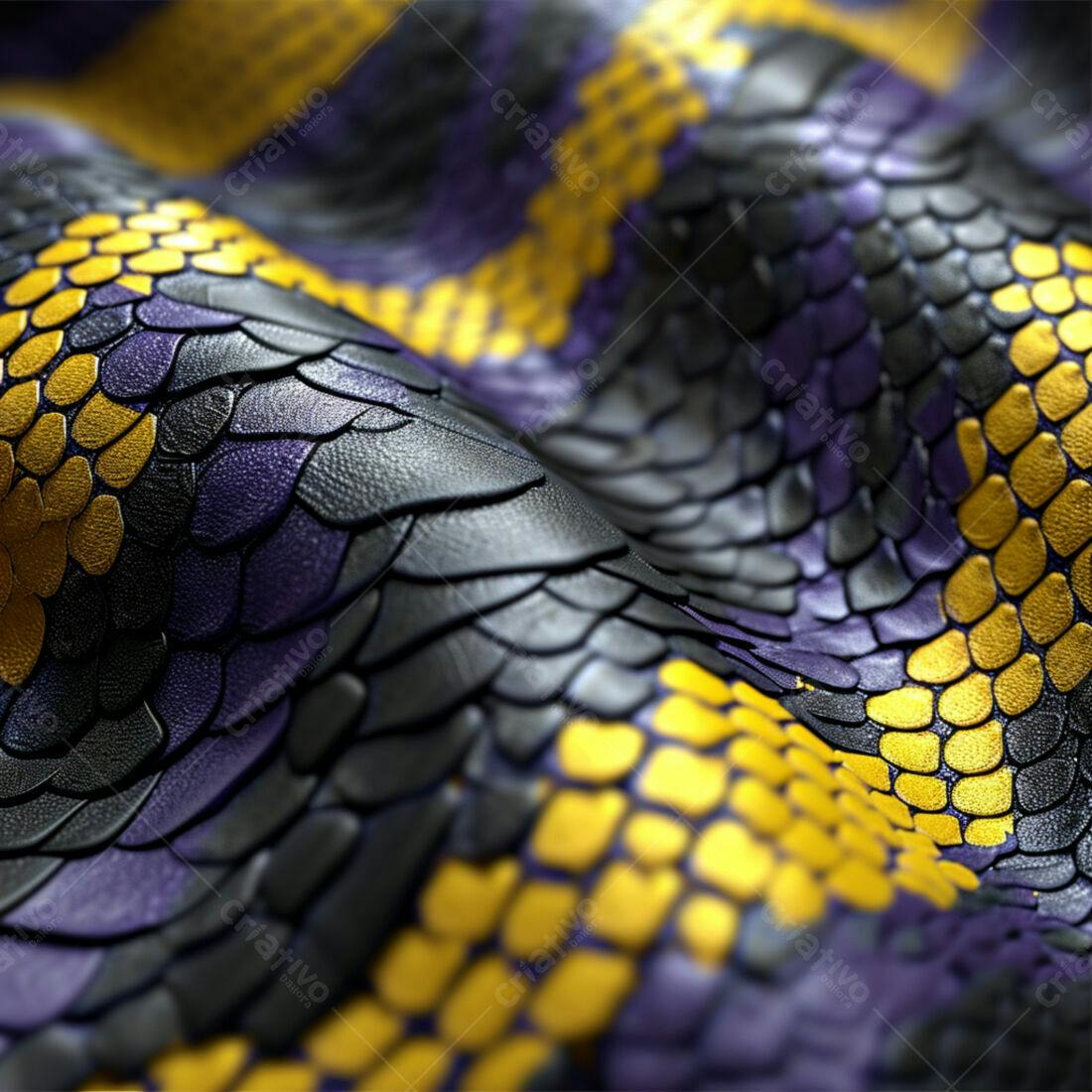 Couro com textura de cobra preto roxo e dourado