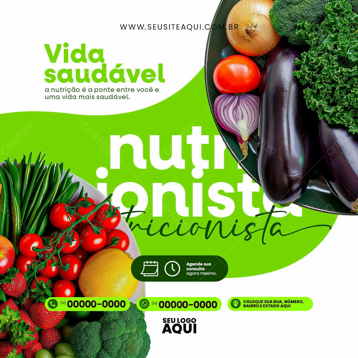 Flyer Nutricionista com Fotos de Frutas e Verduras PSD Editável