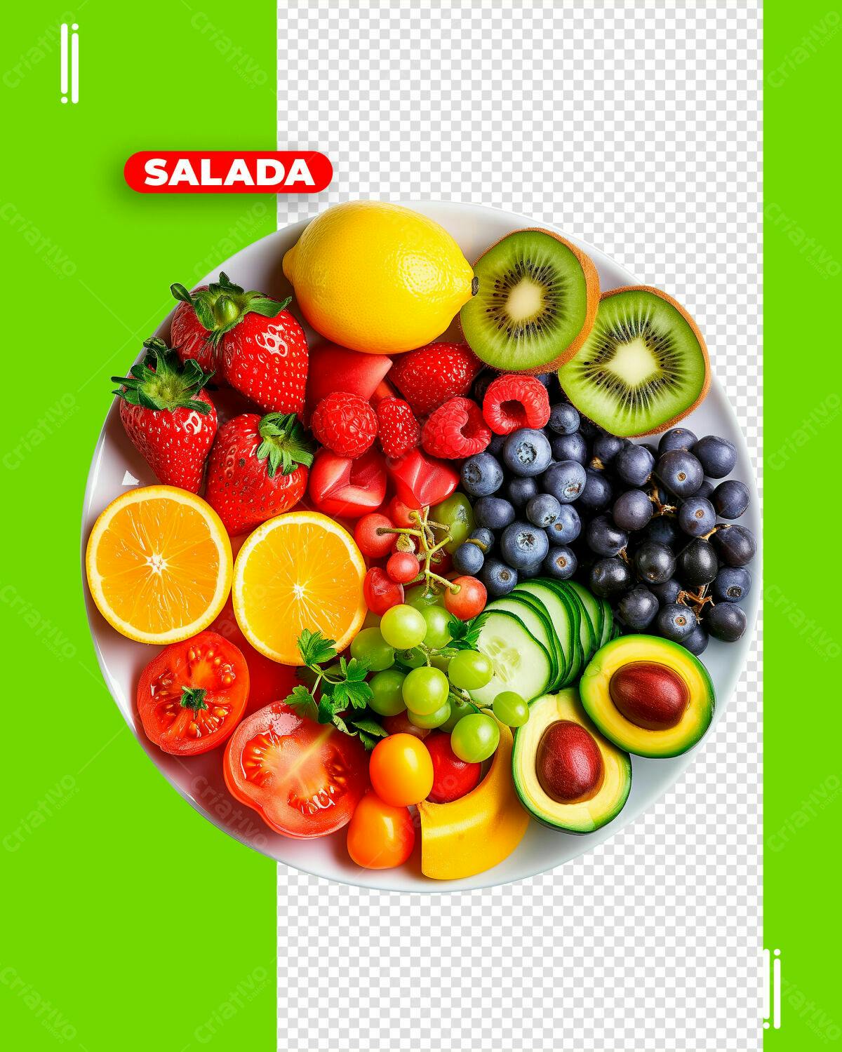 Psd de Salada de Frutas e Legumes para Cardápio PSD Editável