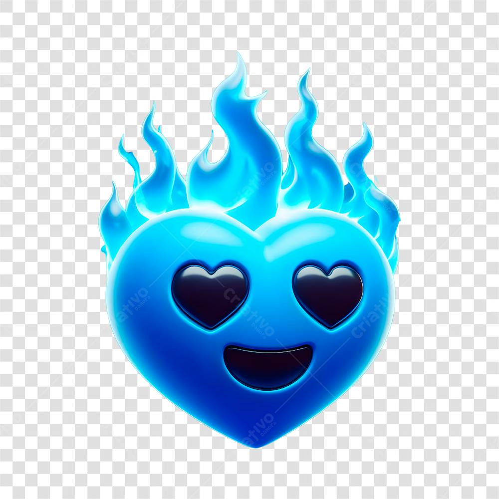 Emoji De Coração 3D Azul Flamejante Elemento Png