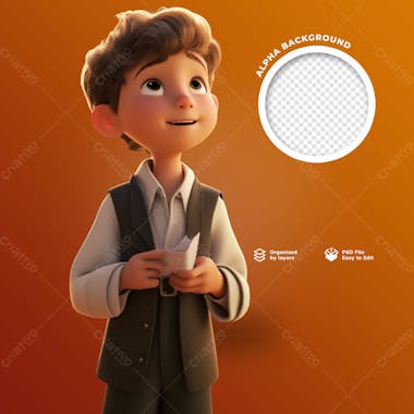 Personagem 3d de um menino evangelico