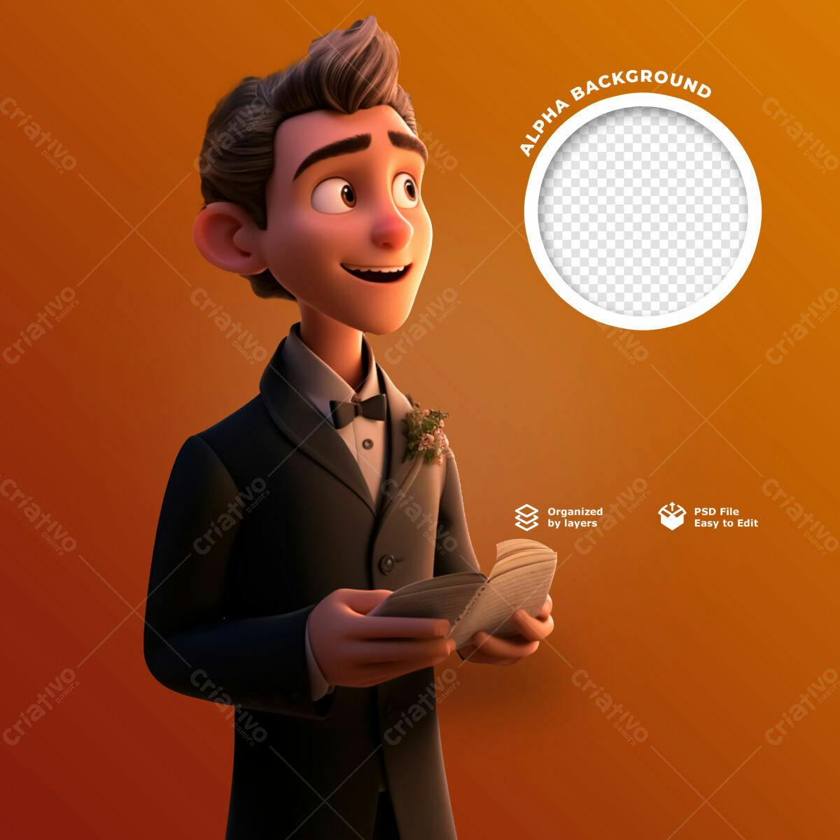 PSD para Convite de Casamento com Noivo Cartoon PSD Editável