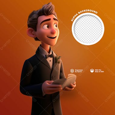 Personagem 3d de um menino evangelico