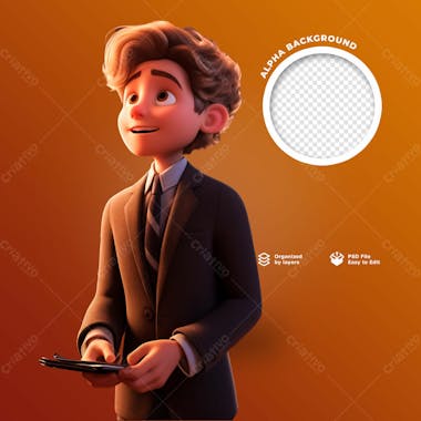 Personagem 3d de um menino evangelico