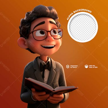 Personagem 3d de um menino evangelico