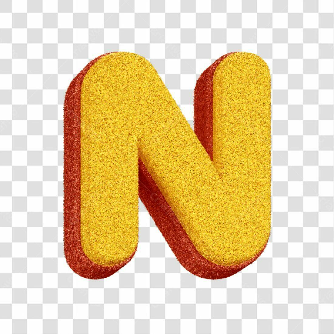 Icone Letra N Dourada e Vermelha PNG com fundo transparente