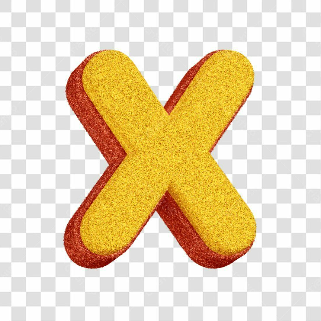 Icone Letra X Dourada e Vermelha PNG com fundo transparente