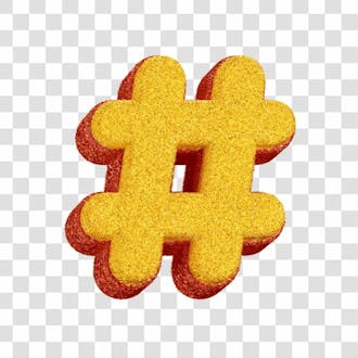 Assets 3d carnaval simbolo hashtag em 3d com glitter amarelo contorno vermelho fundo transparente