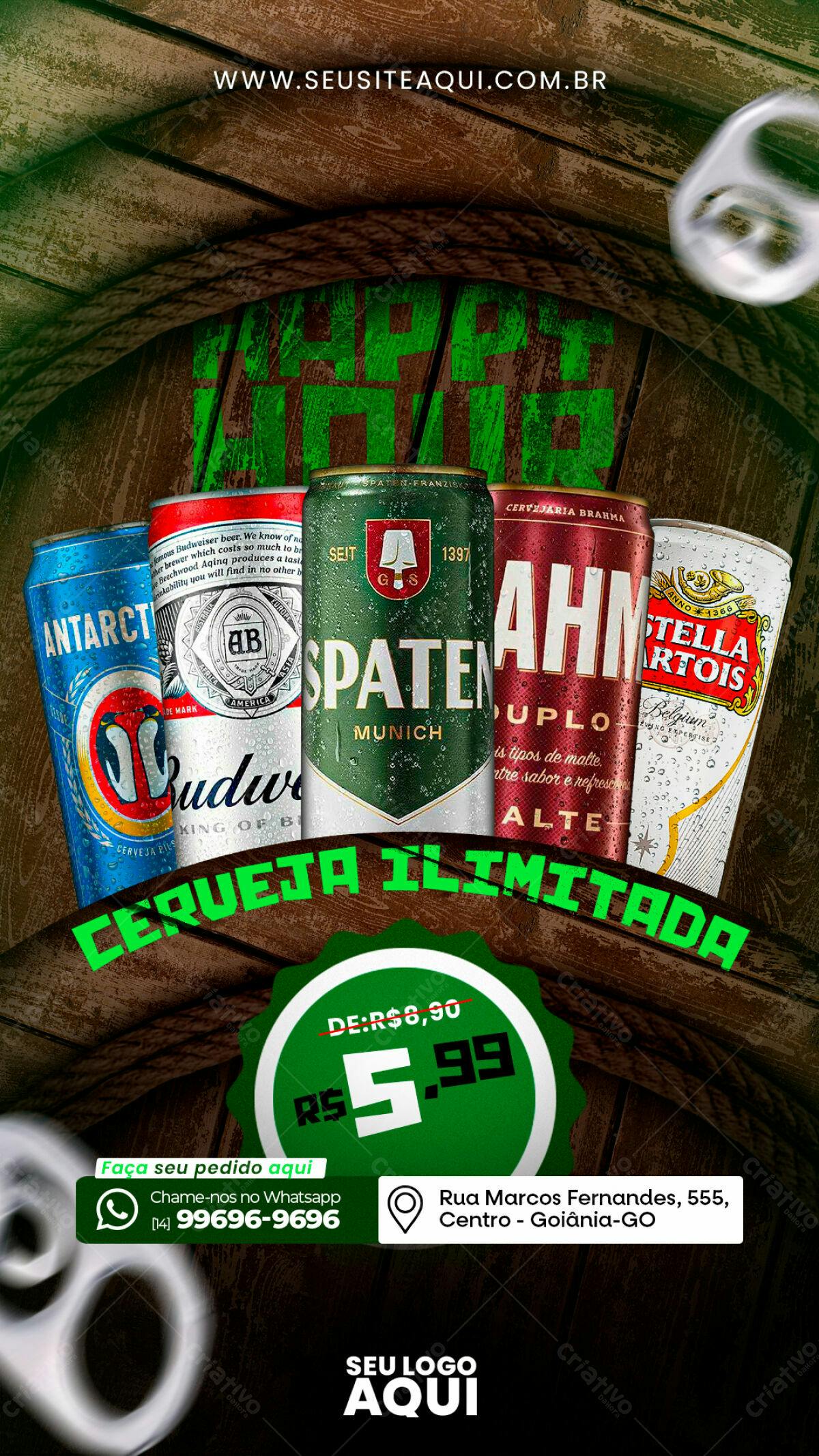 Flyer Happy Hour Cerveja Ilimitada PSD Editável