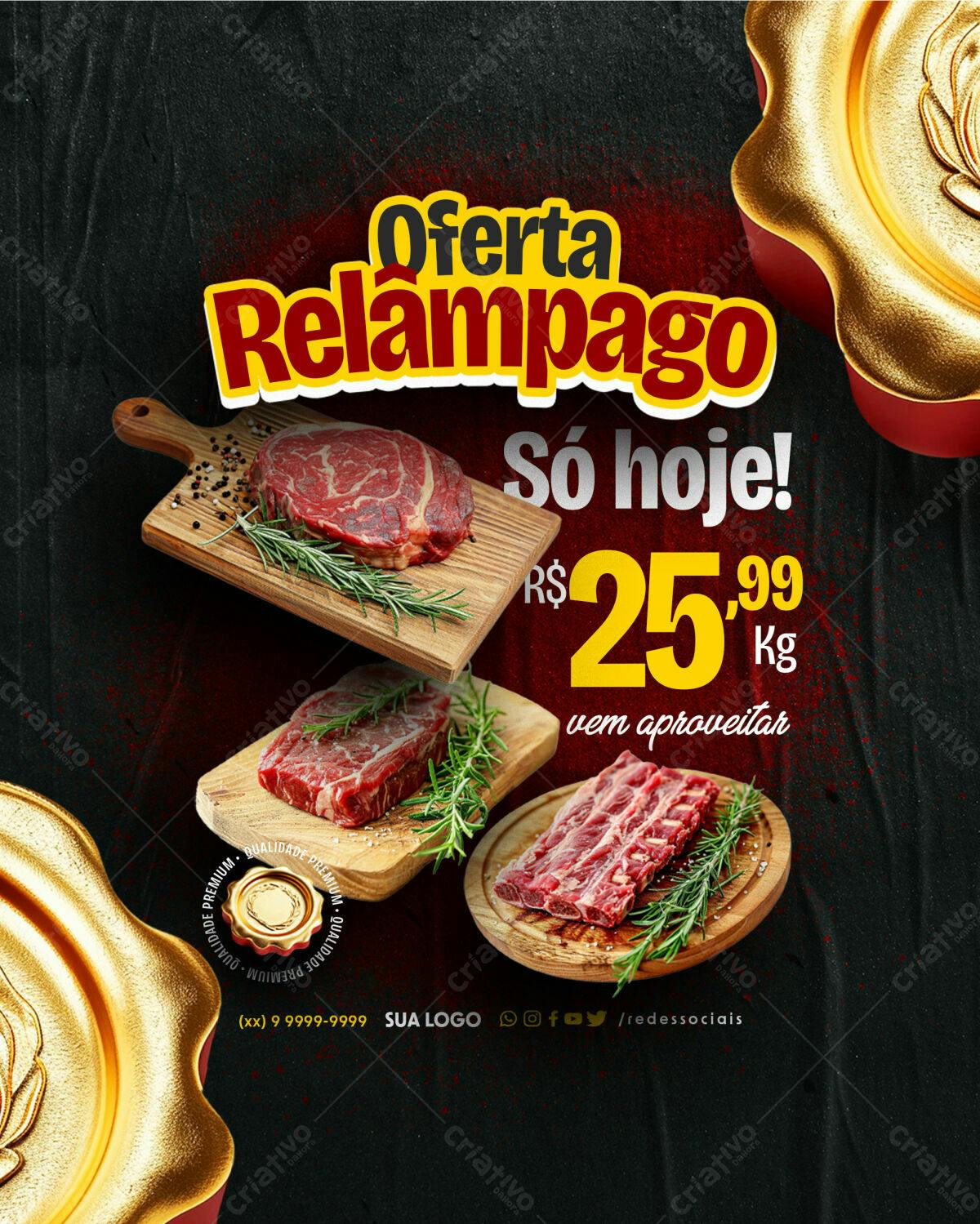 Flyer Oferta Relâmpago de Carne PSD Editável