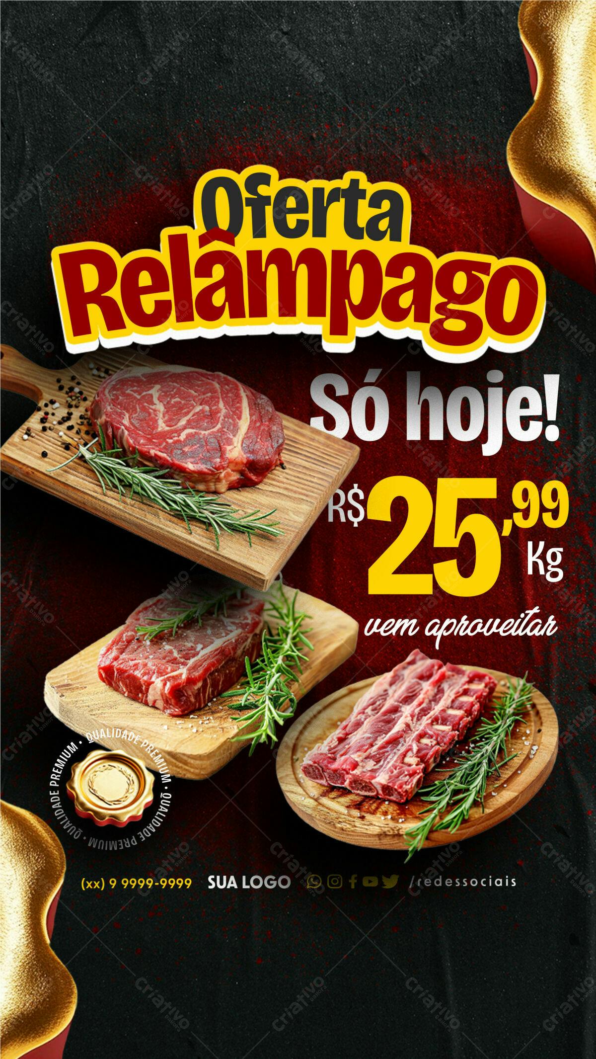 Flyer Oferta Relâmpago de Carnes PSD Editável