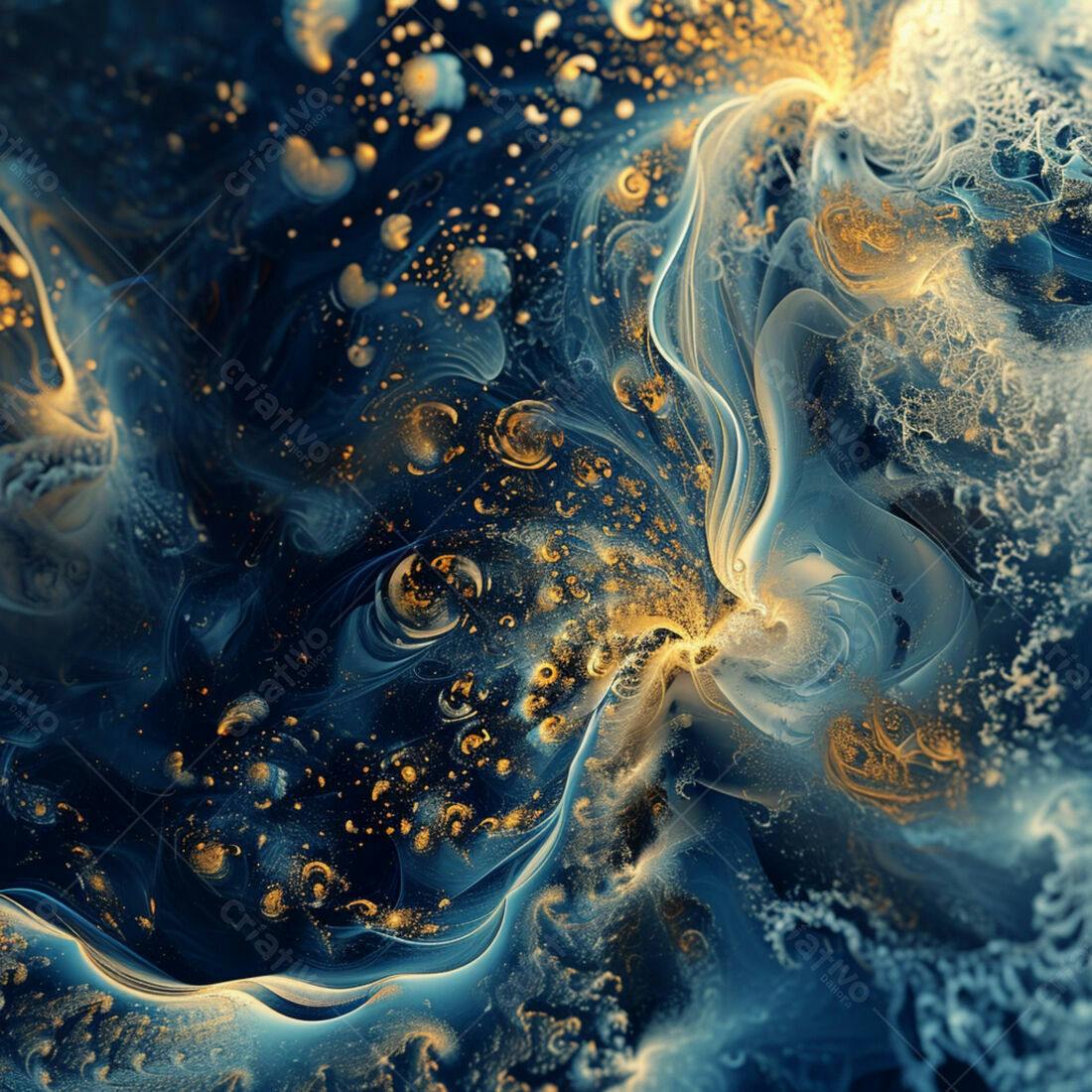 Arte Abstrata Azul e Dourado Fluida