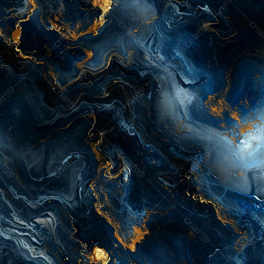 Arte Abstrata Azul e Dourado Fluida