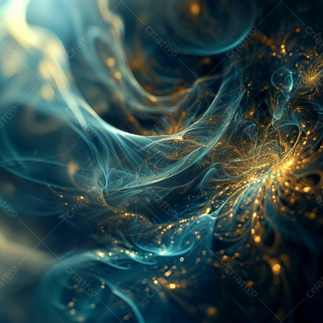 Arte Abstrata Azul e Dourado Fluida