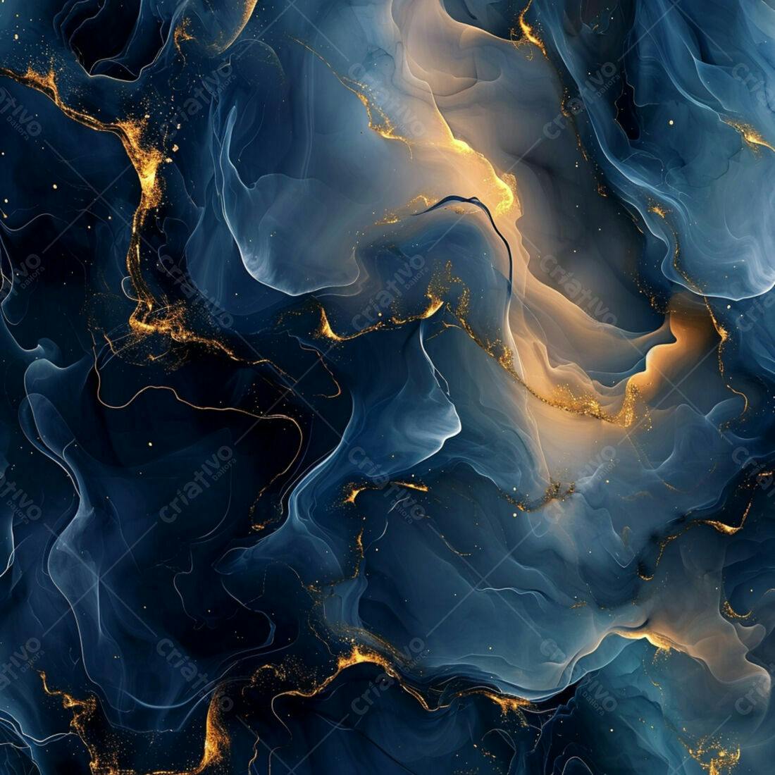 Arte Abstrata Azul e Dourado com Detalhes em Ouro