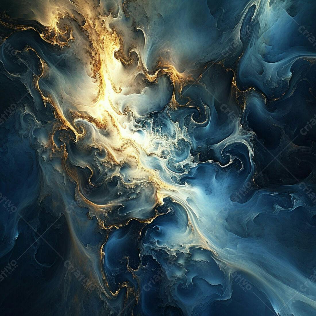 Arte Abstrata Azul e Dourado Fluida