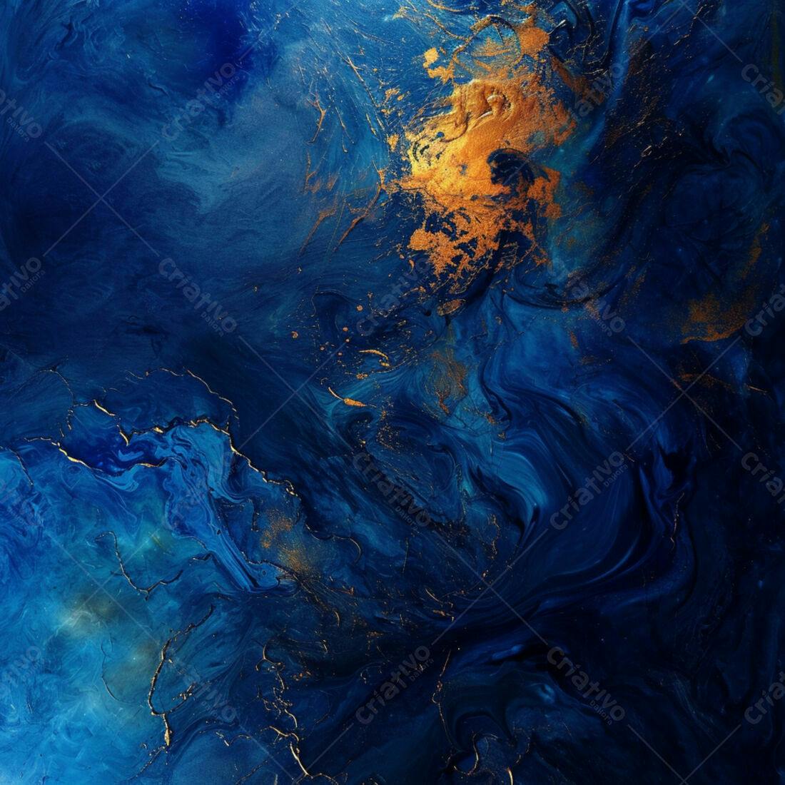 Arte Abstrata Azul e Dourado Fluida