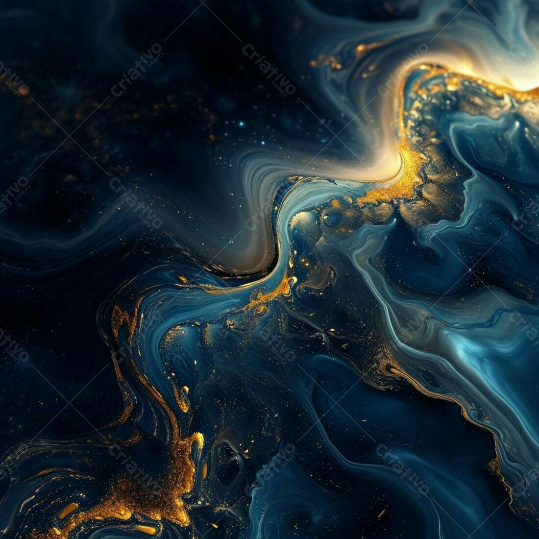 Arte Abstrata Azul e Dourado Fluida