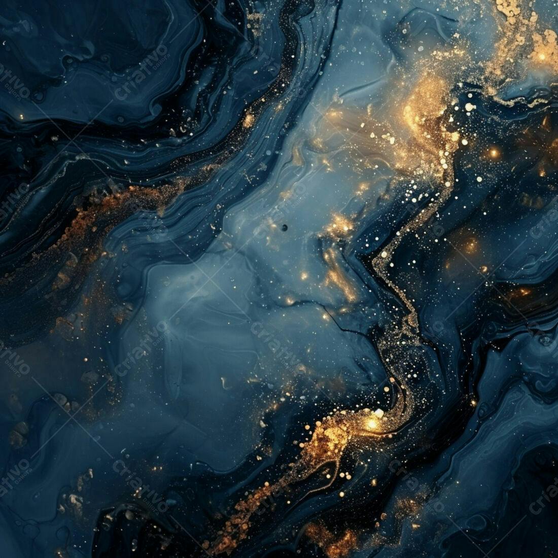 Arte Abstrata Azul e Dourado com Glitter