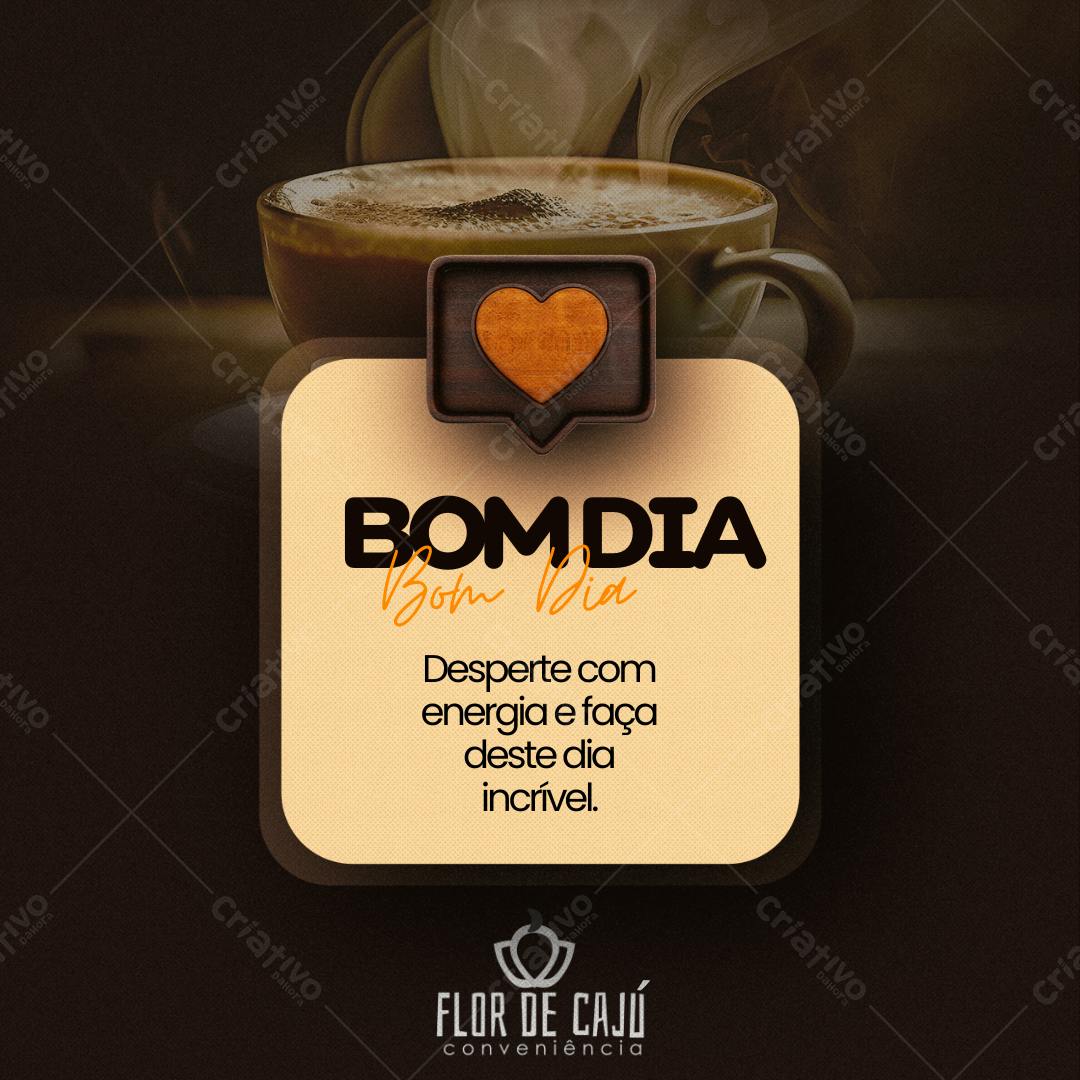 Post Instagram Bom Dia com café Editável no Canva