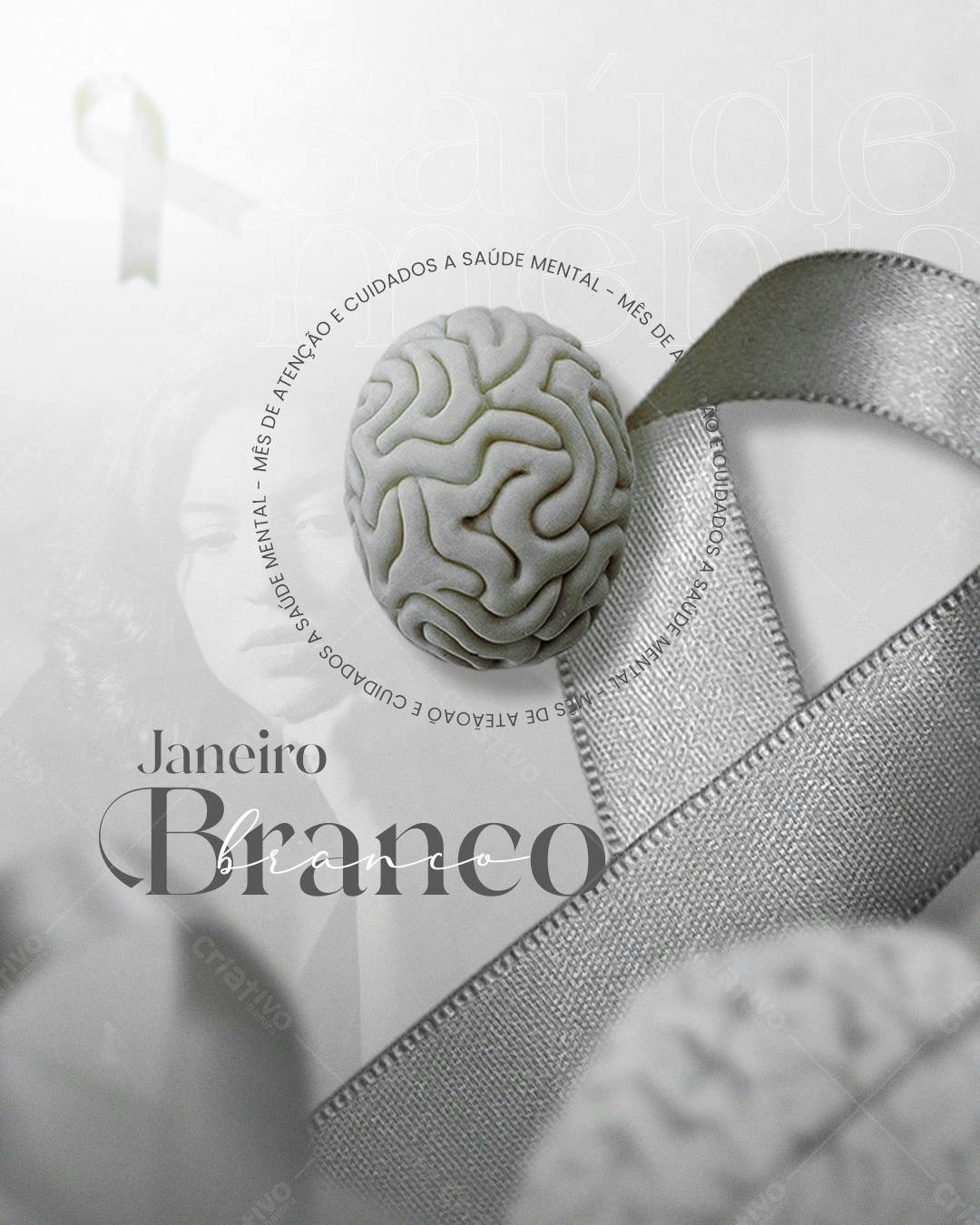 Flyer Janeiro Branco Saúde Mental PSD Editável