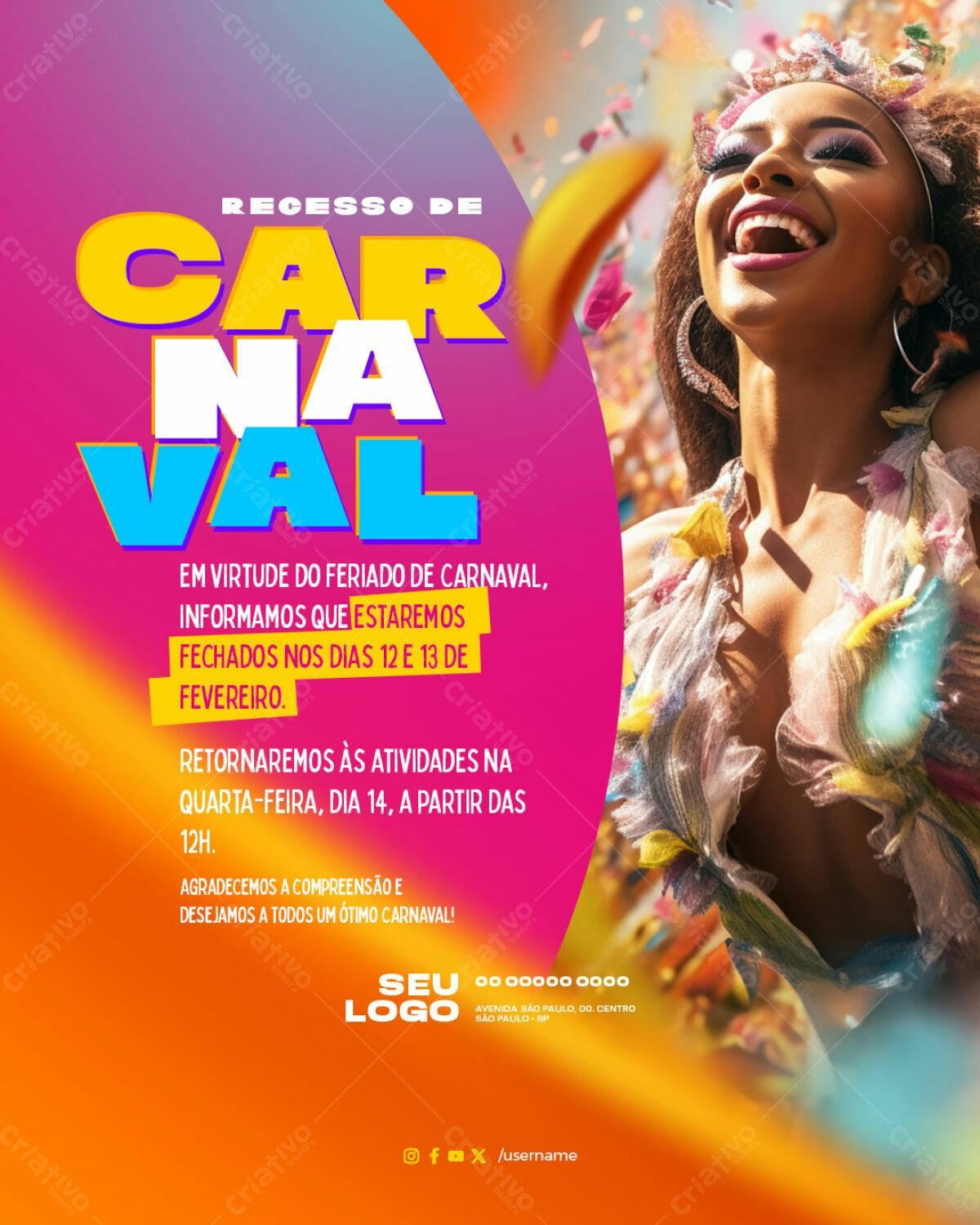 Flyer Recesso de Carnaval PSD Editável