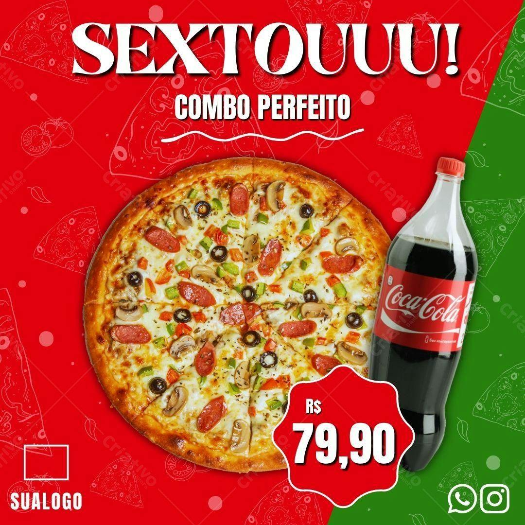 Post Instagram Promoção Sexta Pizza e Coca Editável no Canva