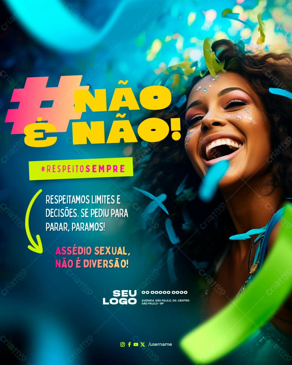 Flyer Carnaval Contra Assédio PSD Editável