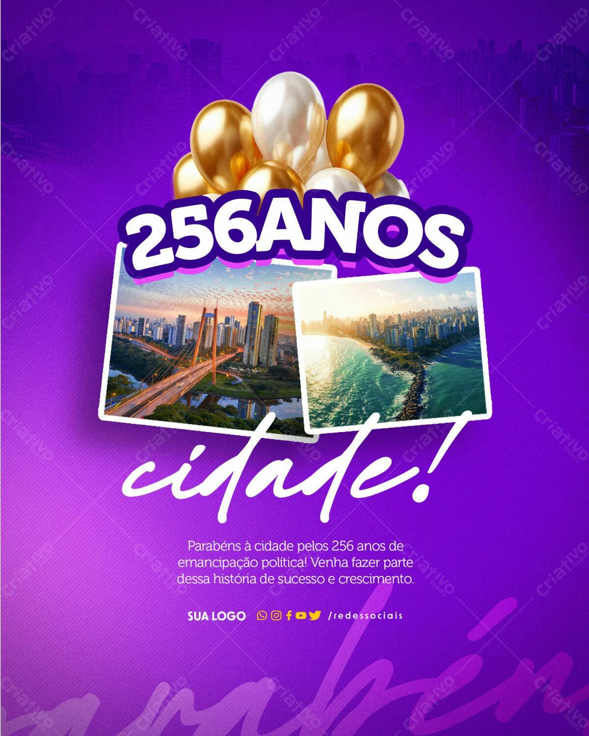 Flyer Aniversário Cidade 256 Anos PSD Editável