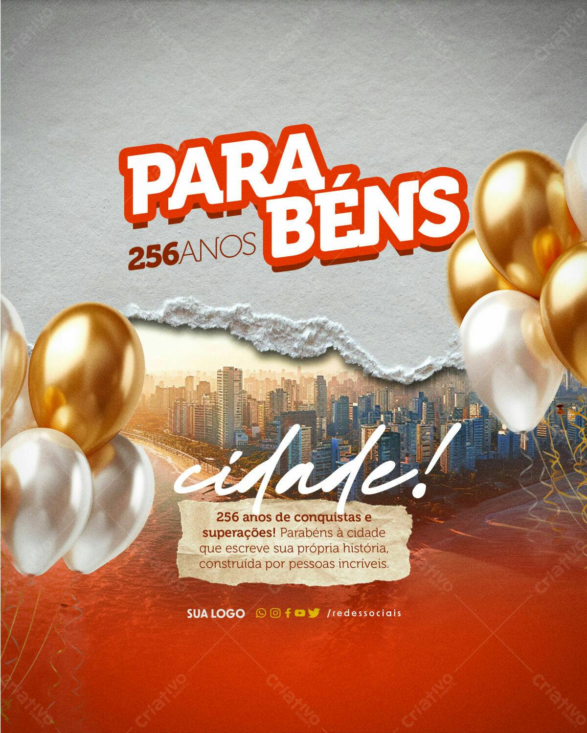 Flyer Aniversário Cidade 256 Anos PSD Editável