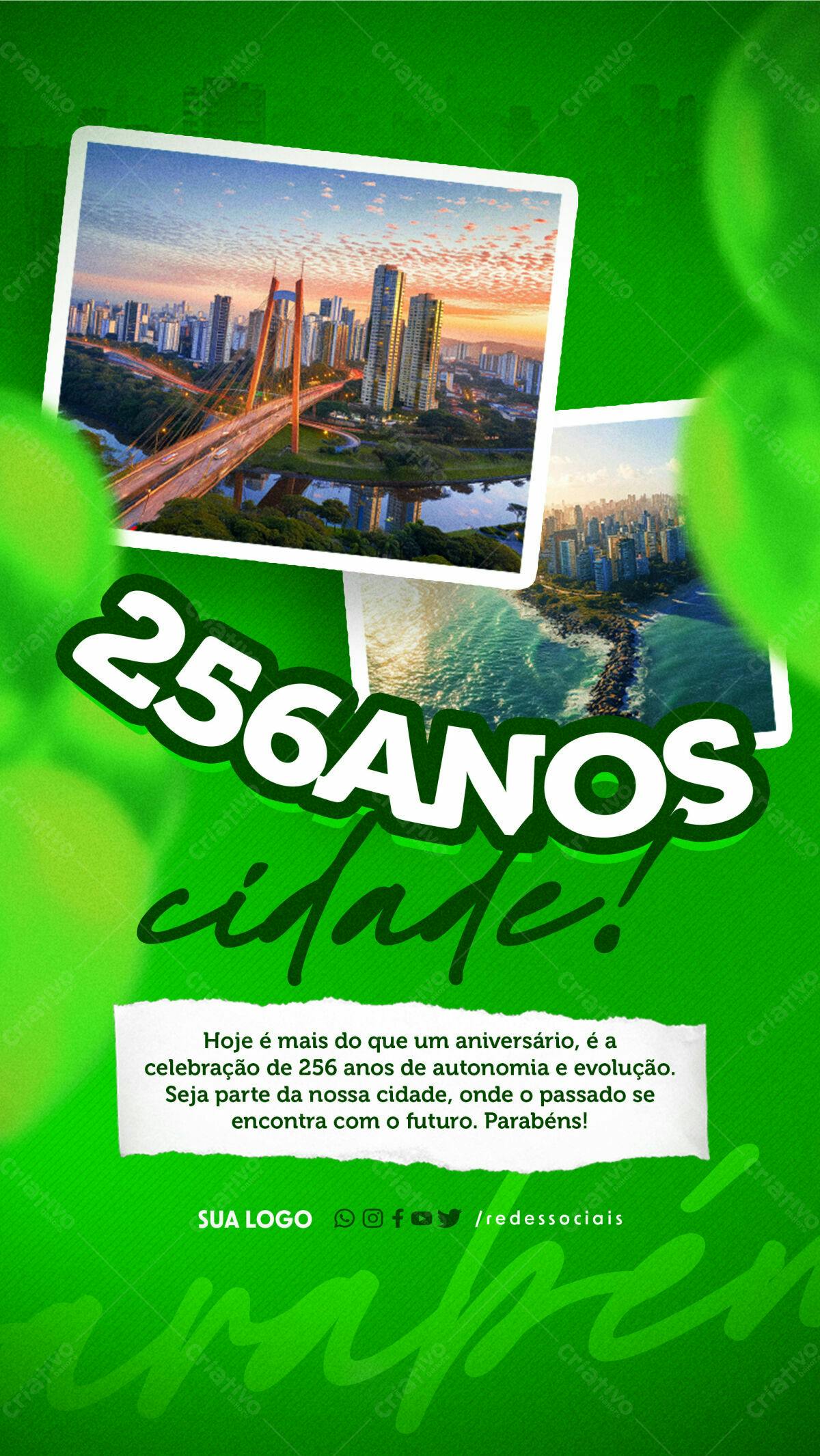 Flyer Aniversário Cidade 256 Anos PSD Editável