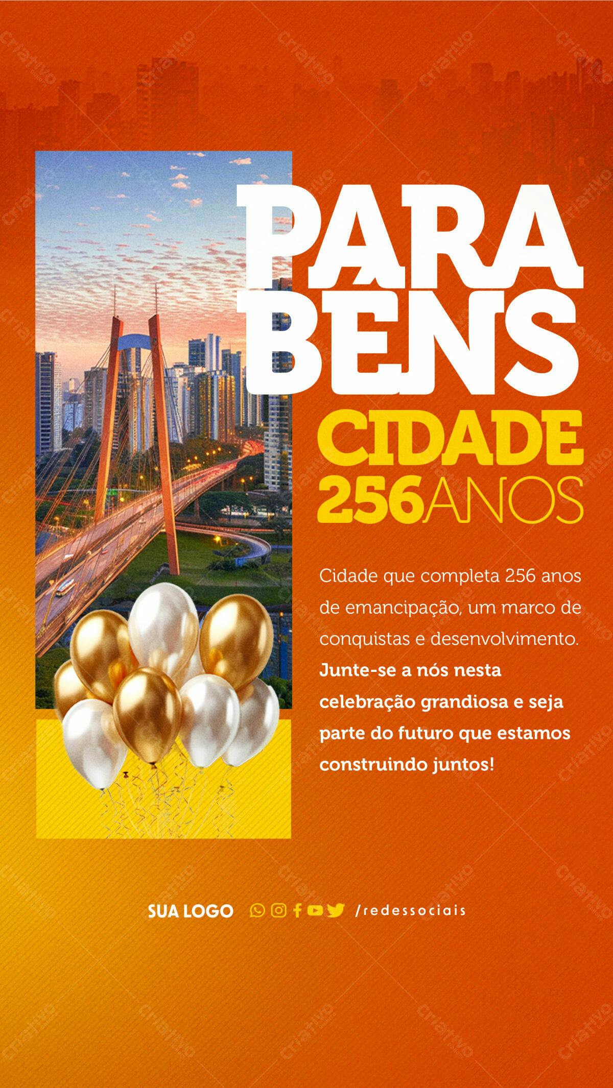 Flyer Aniversário Cidade 256 Anos PSD Editável