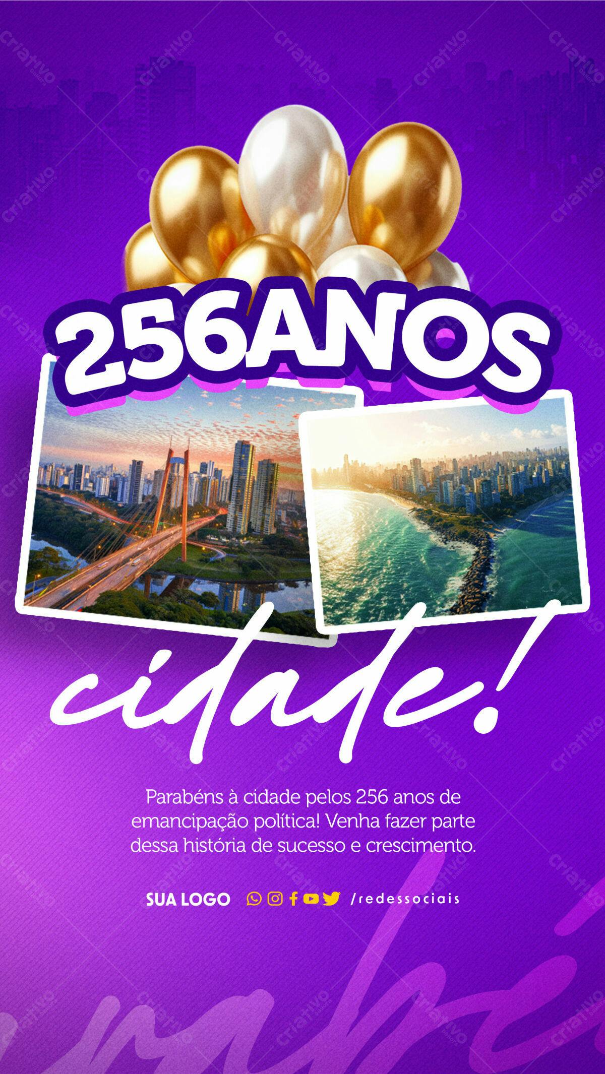 Flyer Aniversário Cidade 256 Anos PSD Editável