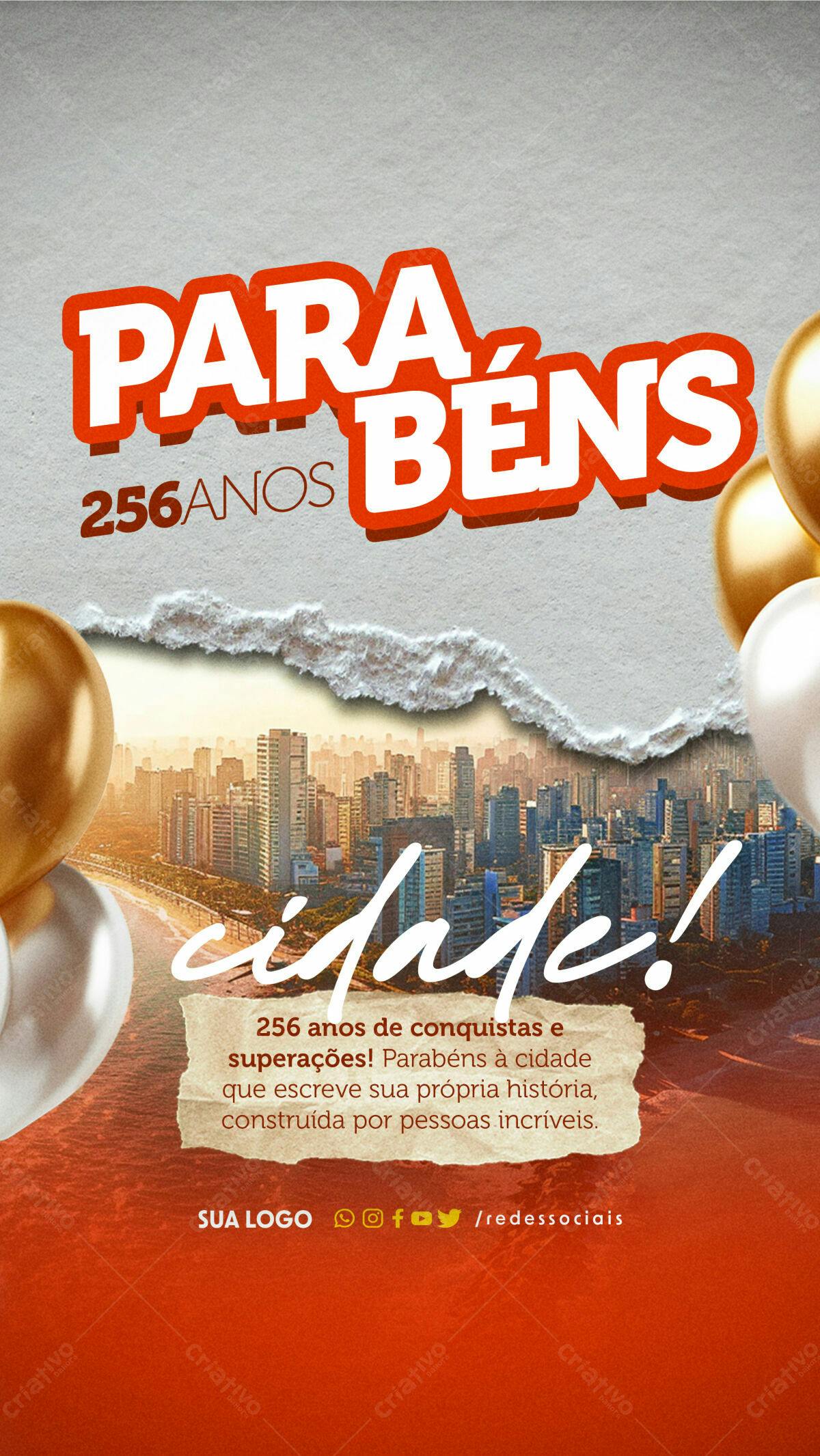 Flyer Aniversário Cidade 256 Anos PSD Editável