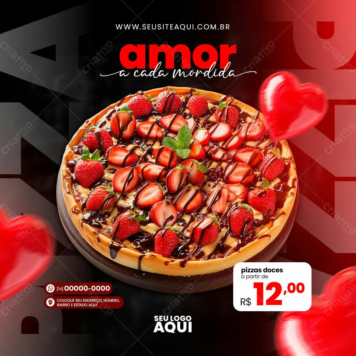 Flyer Dia dos Namorados Pizza Doce PSD Editável
