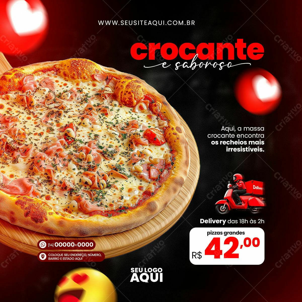 Flyer para Pizzaria com Pizza Crocante PSD Editável