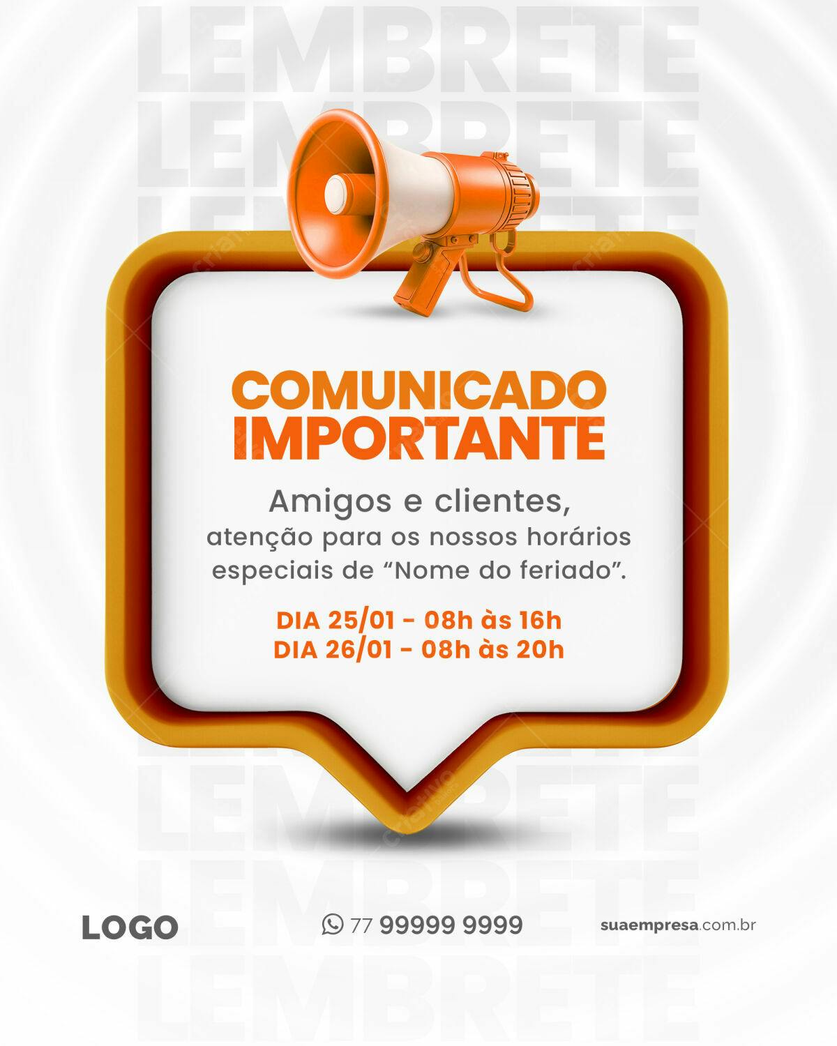 Comunicado Importante Feriado PSD Editável
