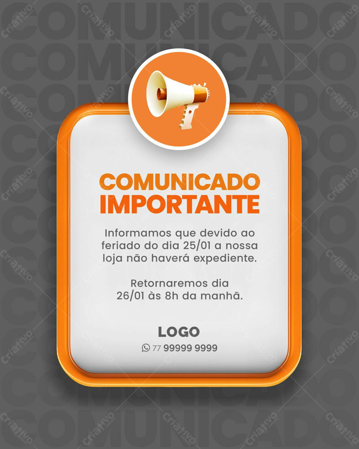 Comunicado de Feriado PSD Editável