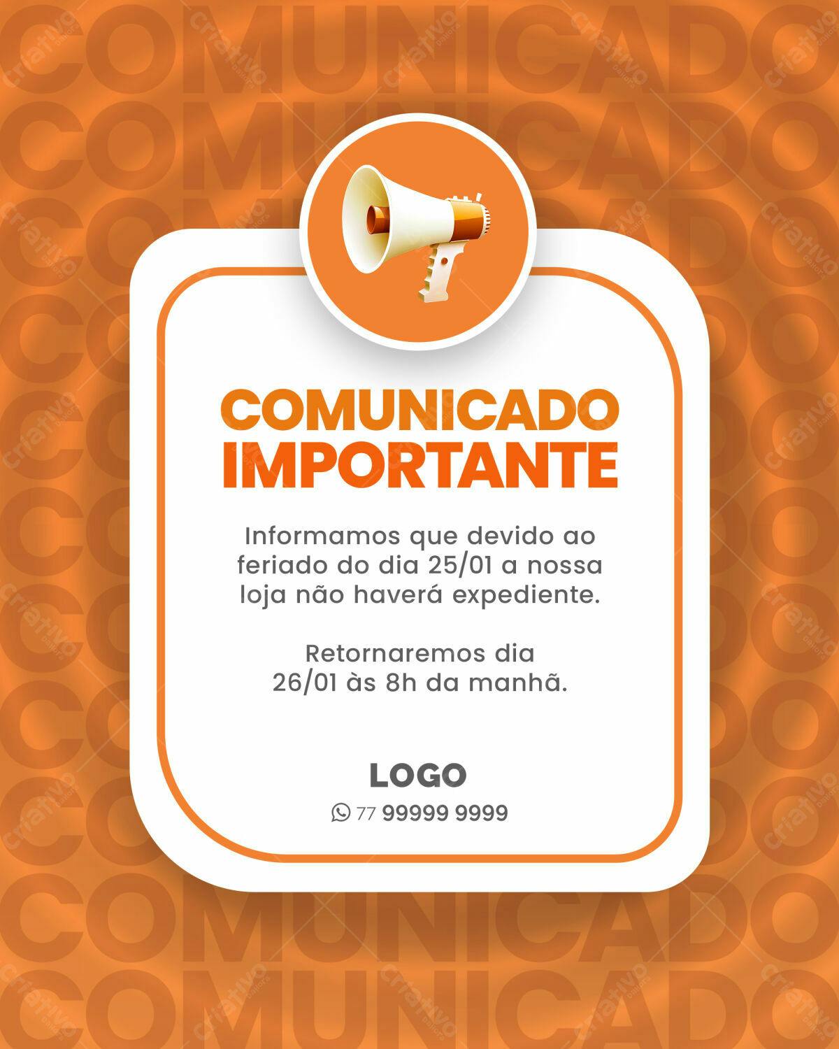 Comunicado de Feriado PSD Editável