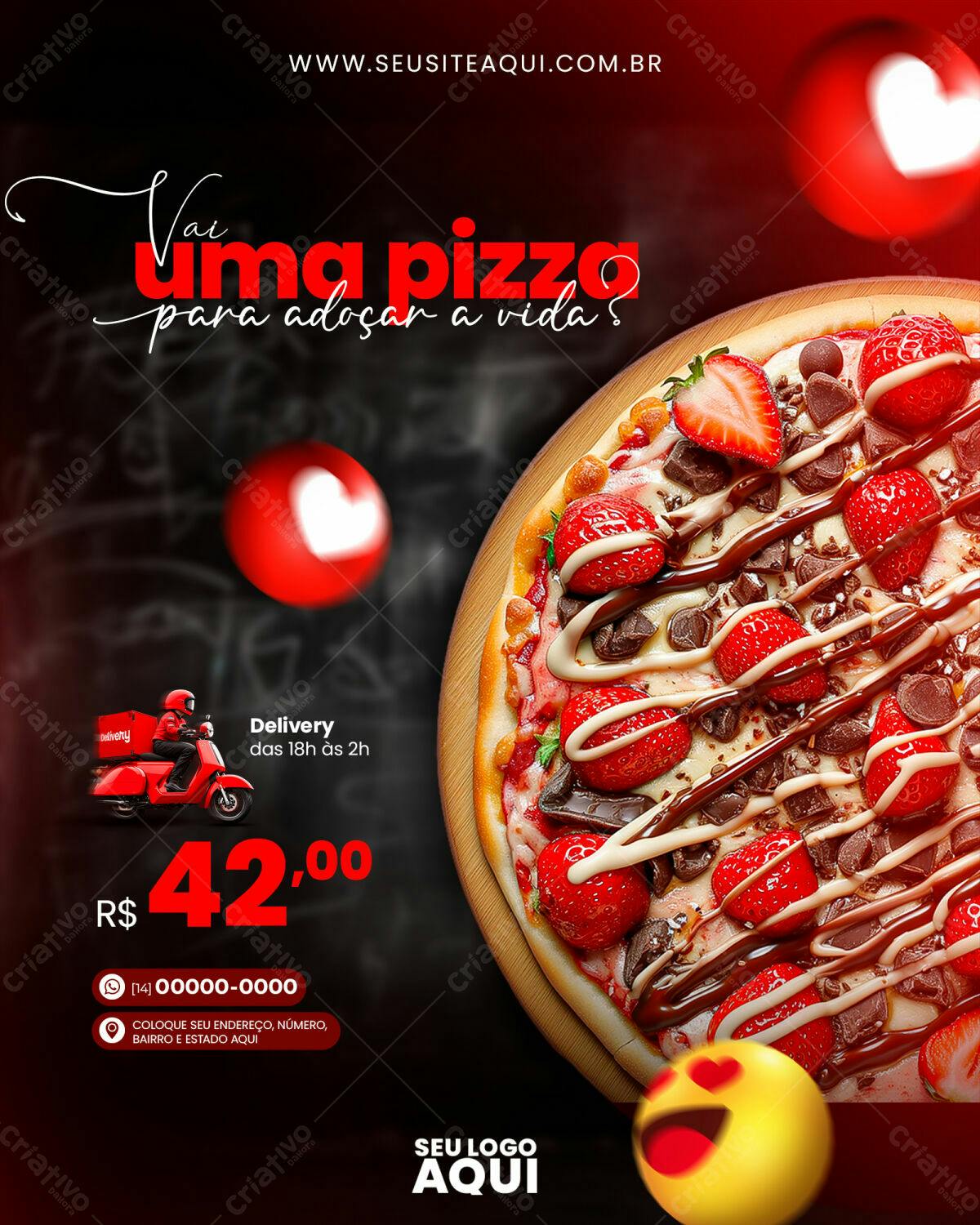 Flyer Pizza Doce com Morango e Chocolate PSD Editável