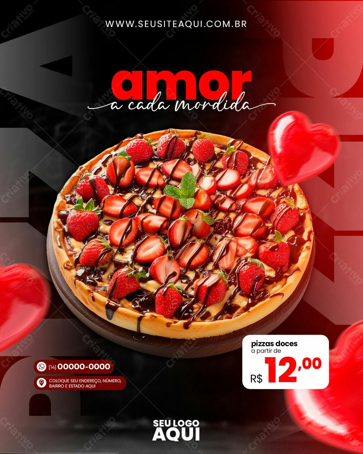 Flyer Dia dos Namorados Pizza Doce PSD Editável