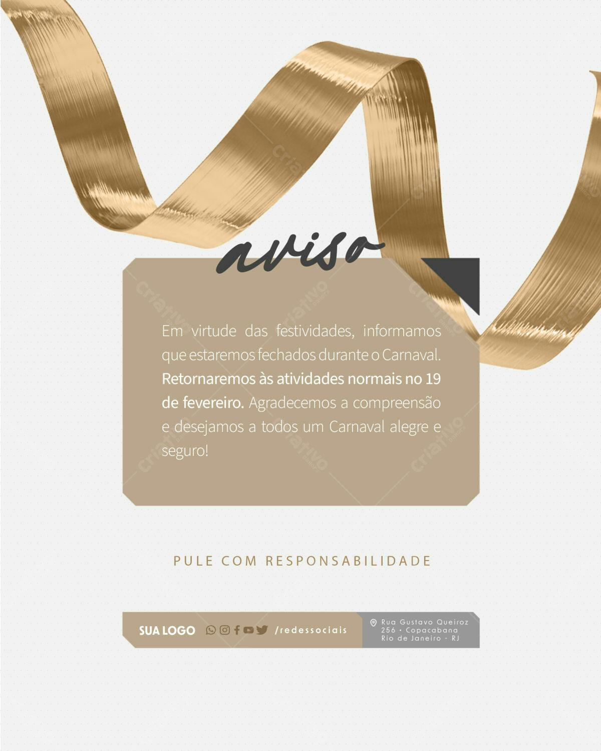 Aviso de Carnaval PSD Editável