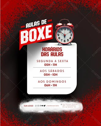 Social media aulas de boxe horários de aula