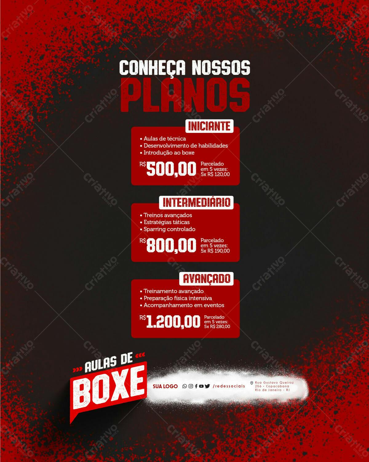 Flyer Aulas de Boxe com Preços PSD Editável